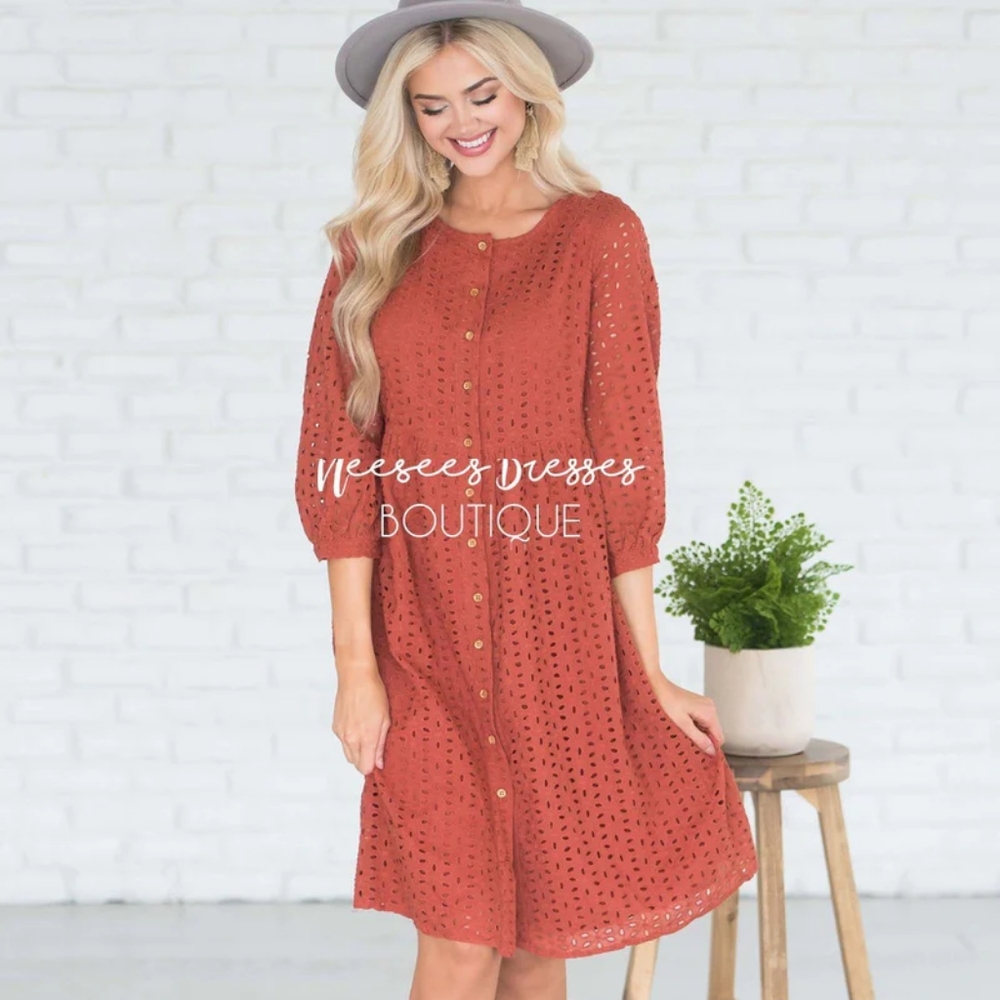 Ces Femme the Maureen Midi dress in Rust Orange (Neesees Dresses)